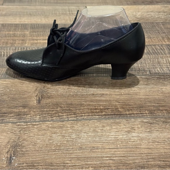 VTG Tic Tac Toes Black Pumps Ballroom Theater Dancing Leather Heels Women 8.5 - Picture 4 of 16